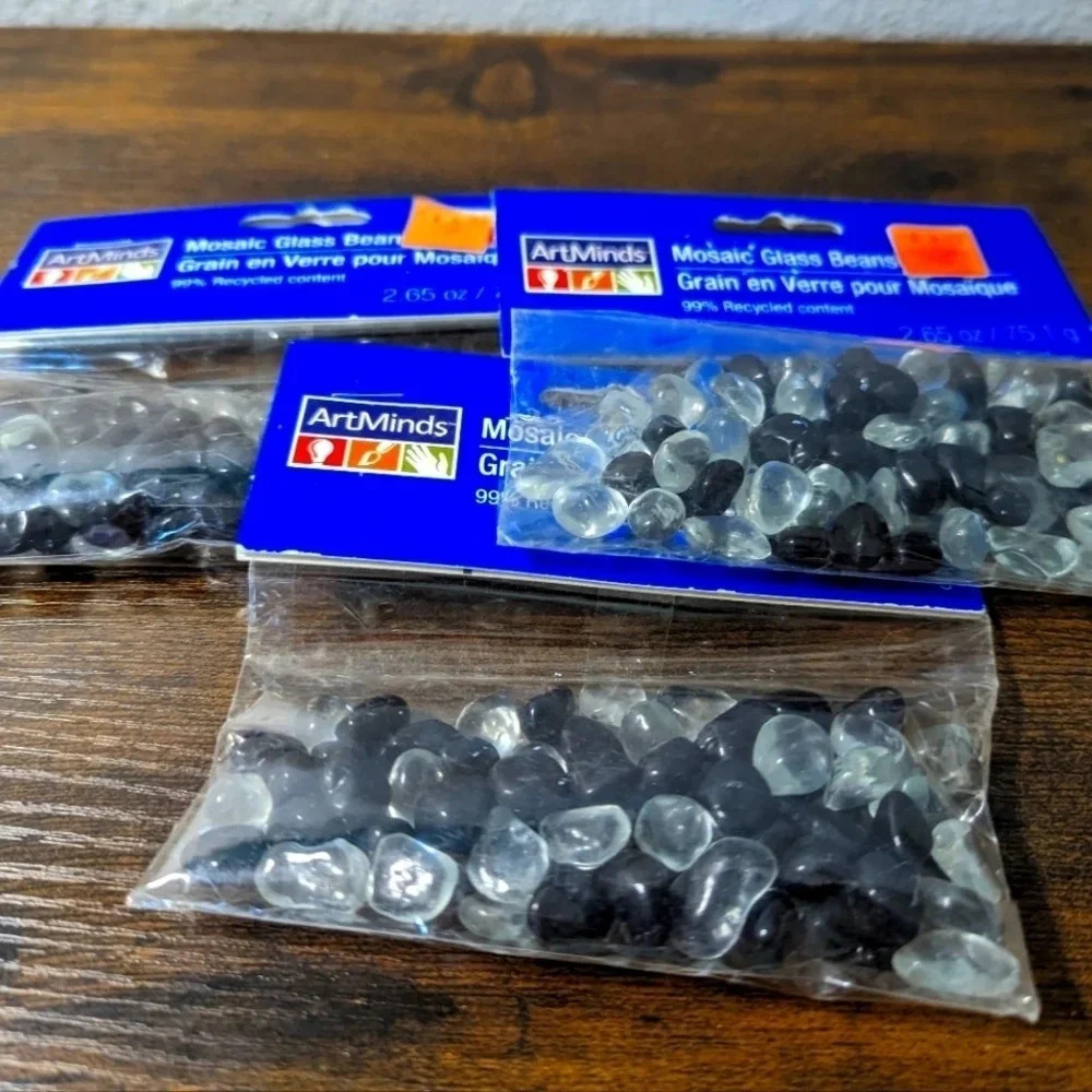 Mosaic Glass Beans- 3 Bags- Mosaic rocks- Black- clear- Garden stones, Crafts